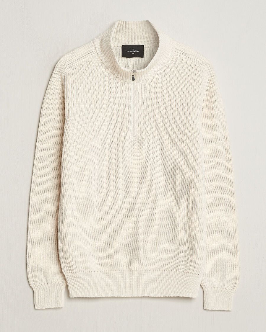 Herre | Gensere | Gran Sasso | Cotton Heavy Knitted Half Zip Cream