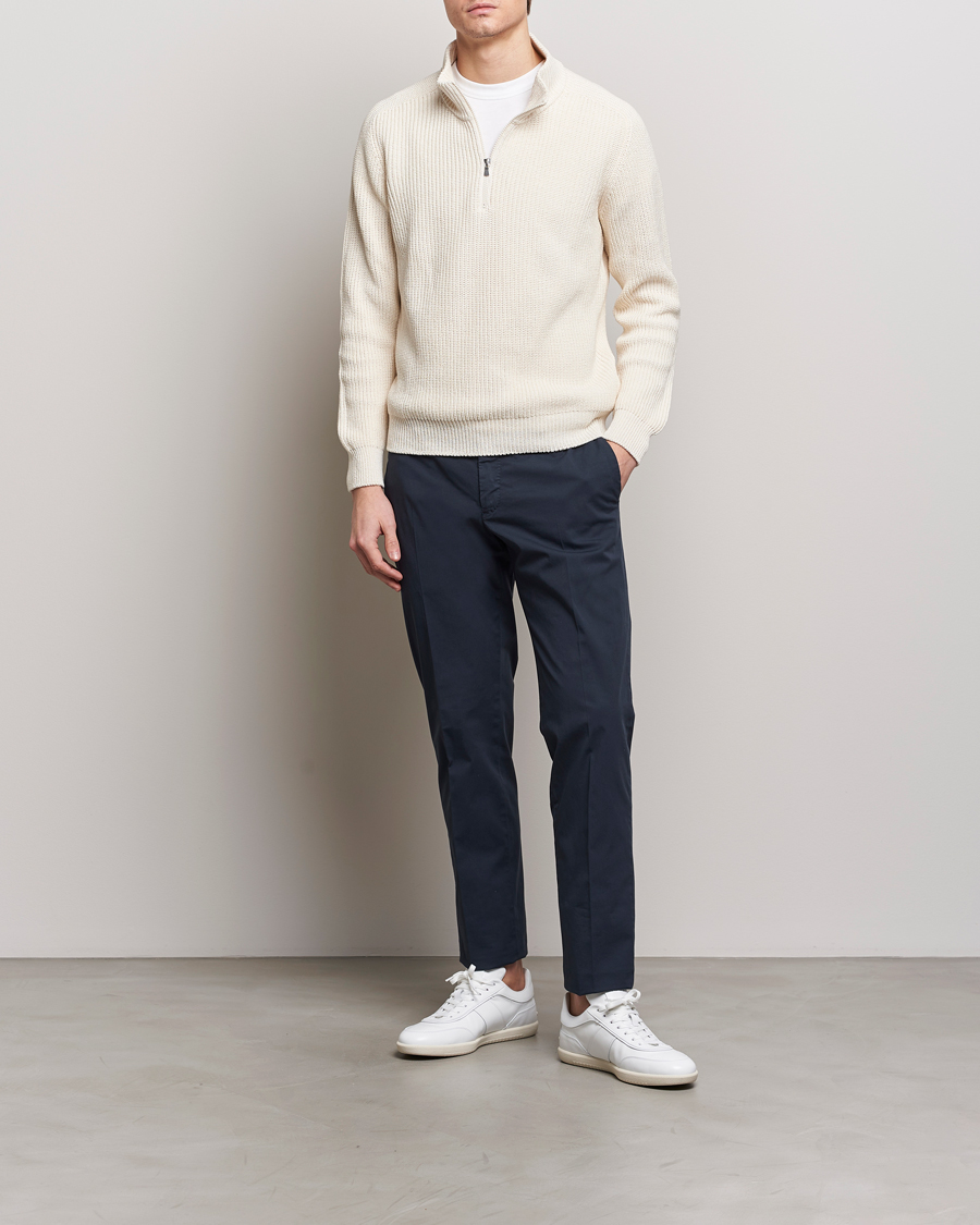Herre | Gensere | Gran Sasso | Cotton Heavy Knitted Half Zip Cream