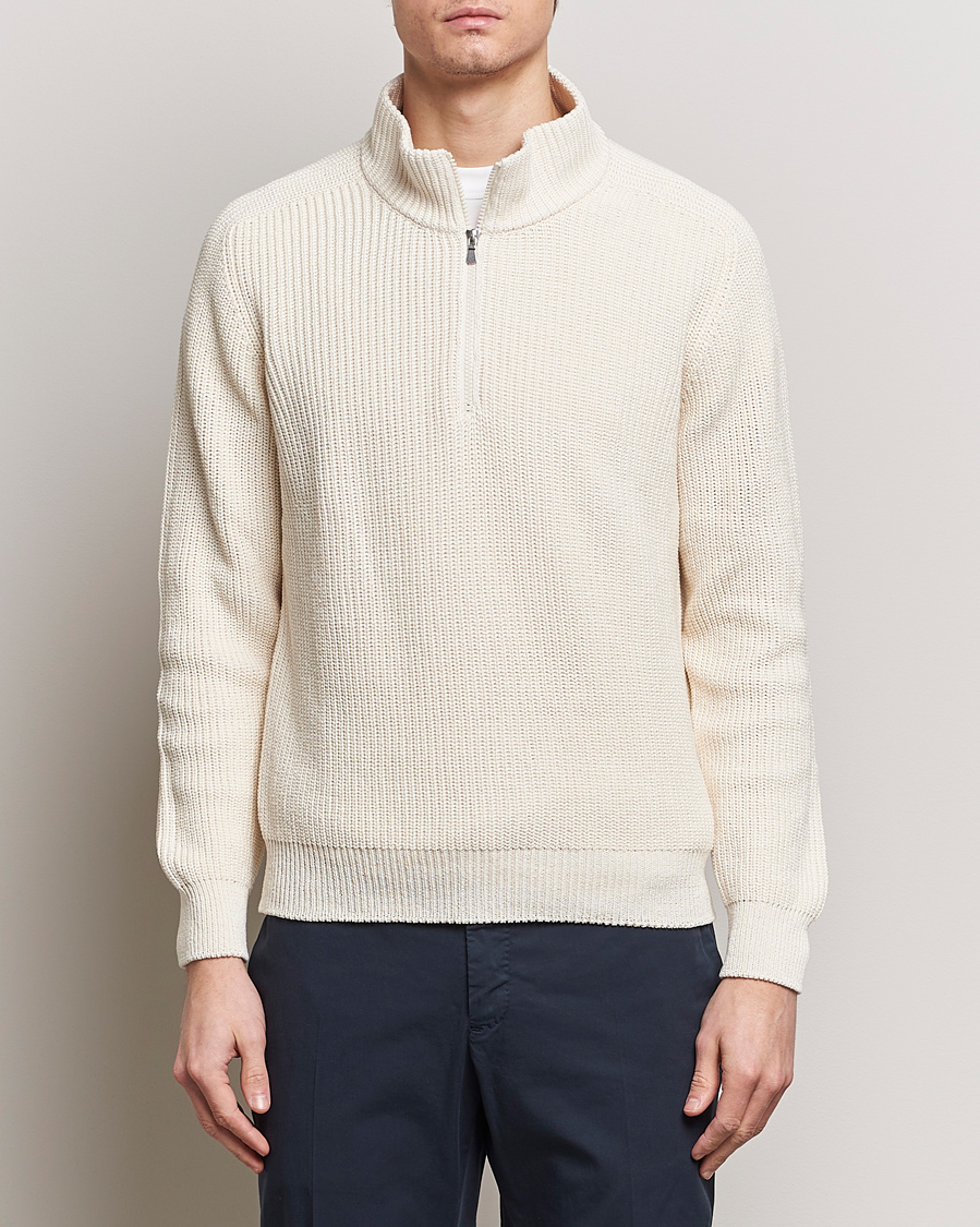 Herre | Gensere | Gran Sasso | Cotton Heavy Knitted Half Zip Cream