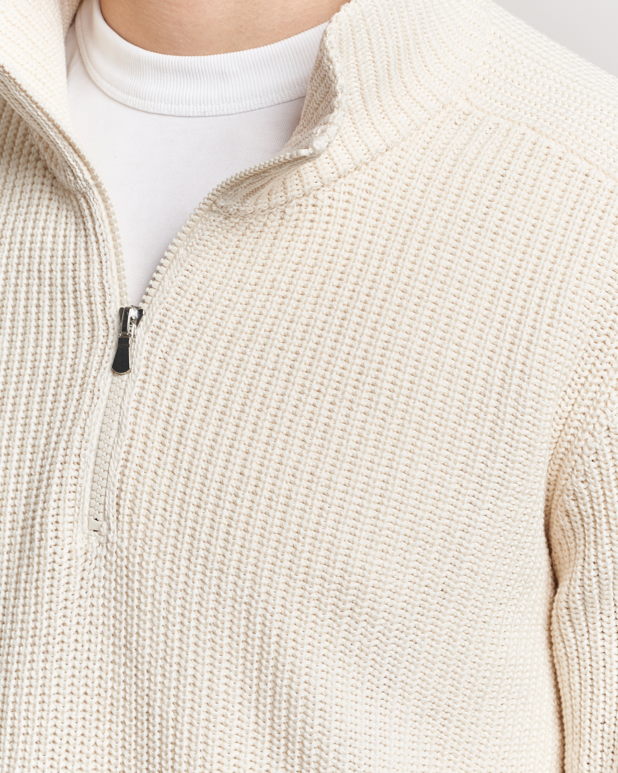 Herre | Gensere | Gran Sasso | Cotton Heavy Knitted Half Zip Cream
