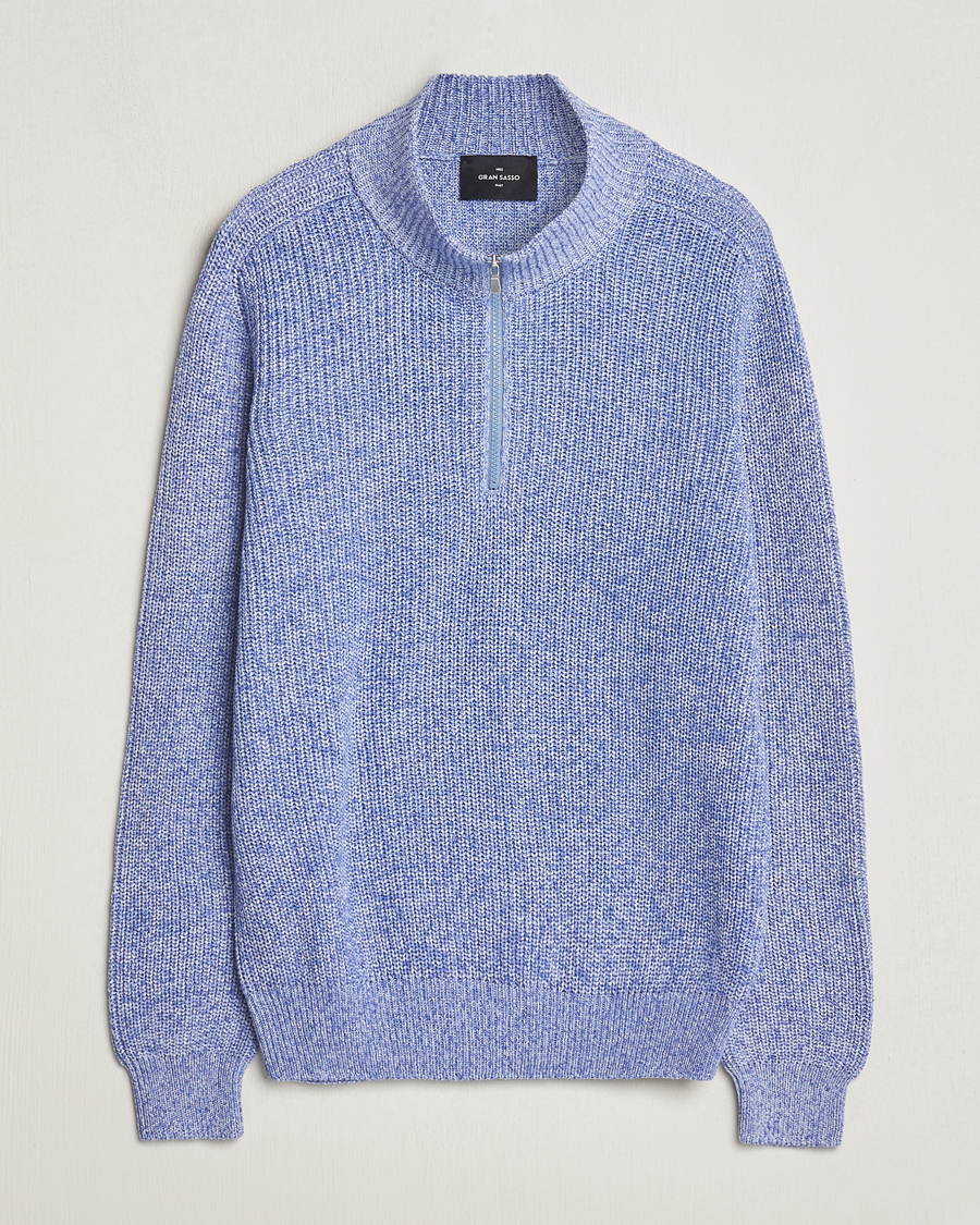 Herre | Gensere | Gran Sasso | Cotton Heavy Knitted Half Zip Blue Melange