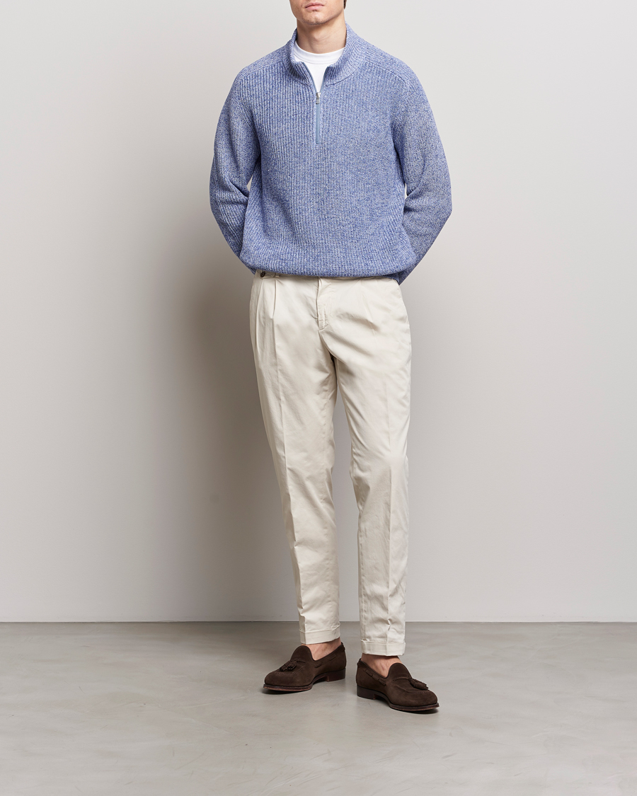 Herre | Gensere | Gran Sasso | Cotton Heavy Knitted Half Zip Blue Melange