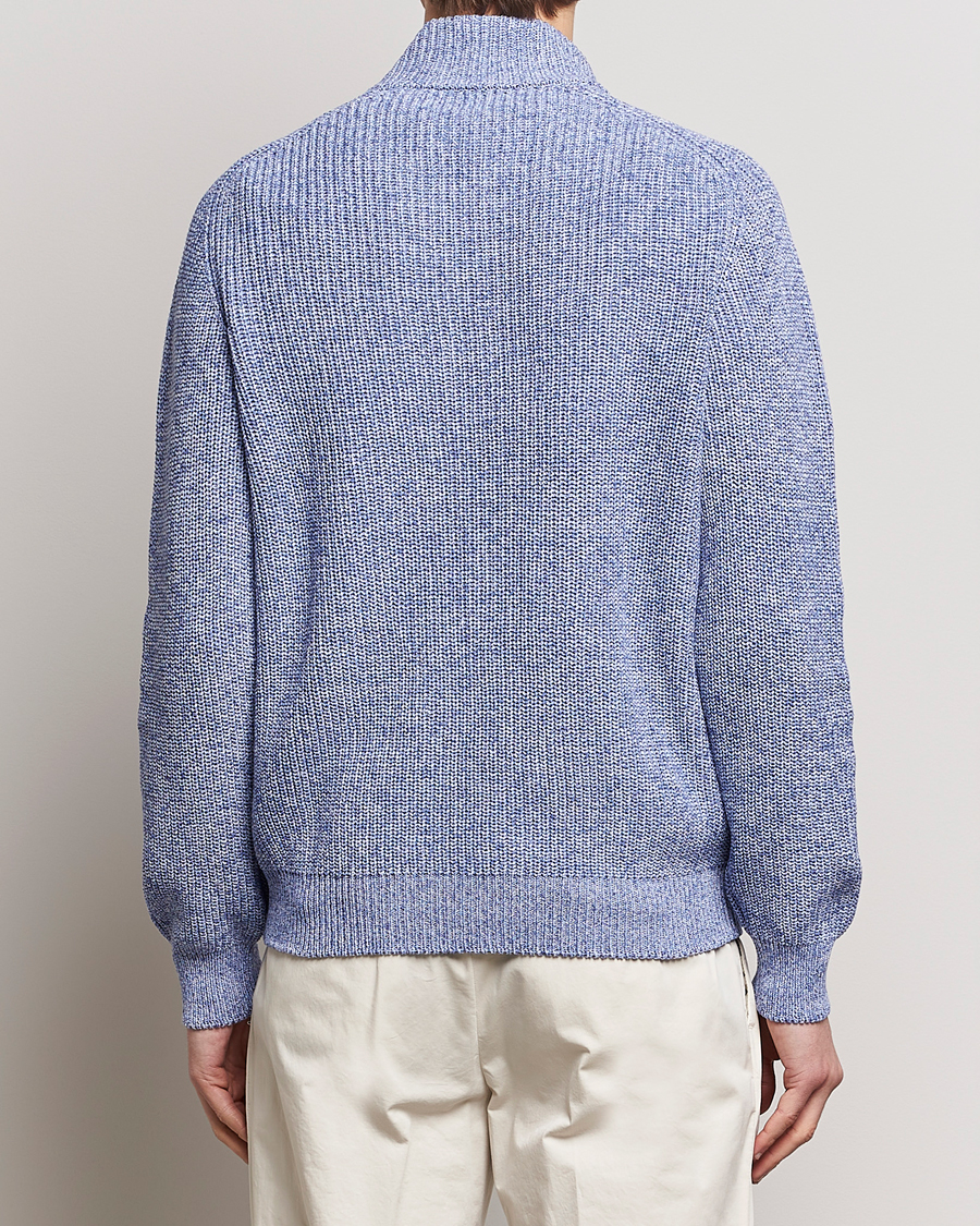 Herre | Gensere | Gran Sasso | Cotton Heavy Knitted Half Zip Blue Melange