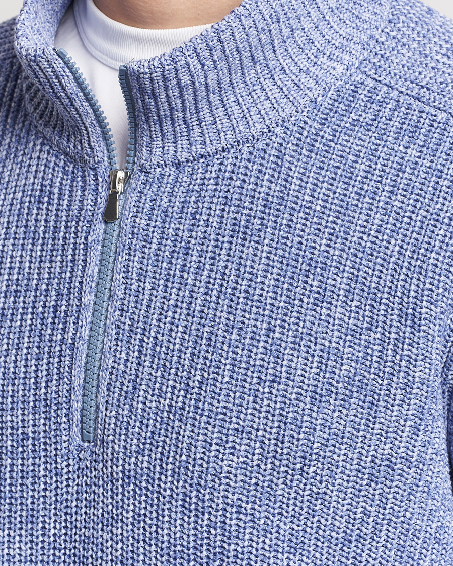 Herre | Gensere | Gran Sasso | Cotton Heavy Knitted Half Zip Blue Melange