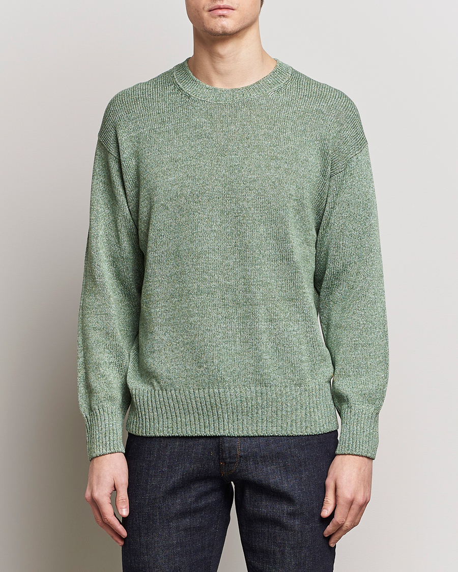 Herr | Stickade tröjor | Gran Sasso | Cotton Heavy Knitted Crew Neck Green Melange