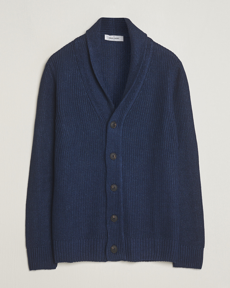 Herre | Gensere | Gran Sasso | Linen/Cotton Shawl Collar Cardigan Navy