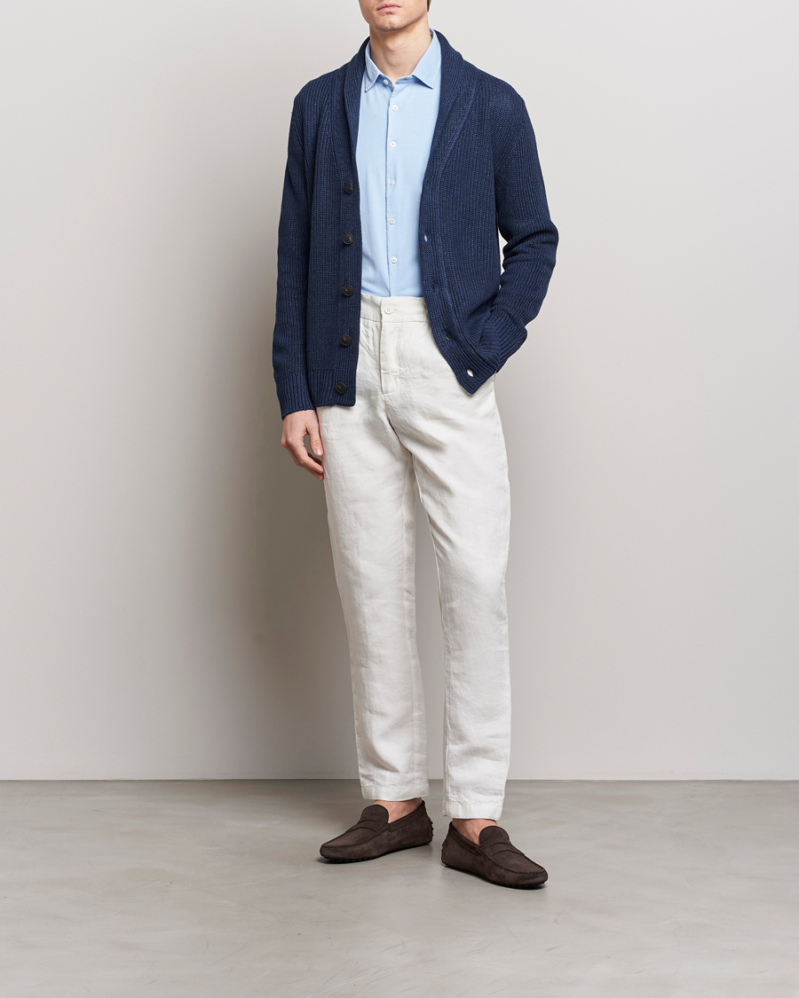 Herre | Gensere | Gran Sasso | Linen/Cotton Shawl Collar Cardigan Navy