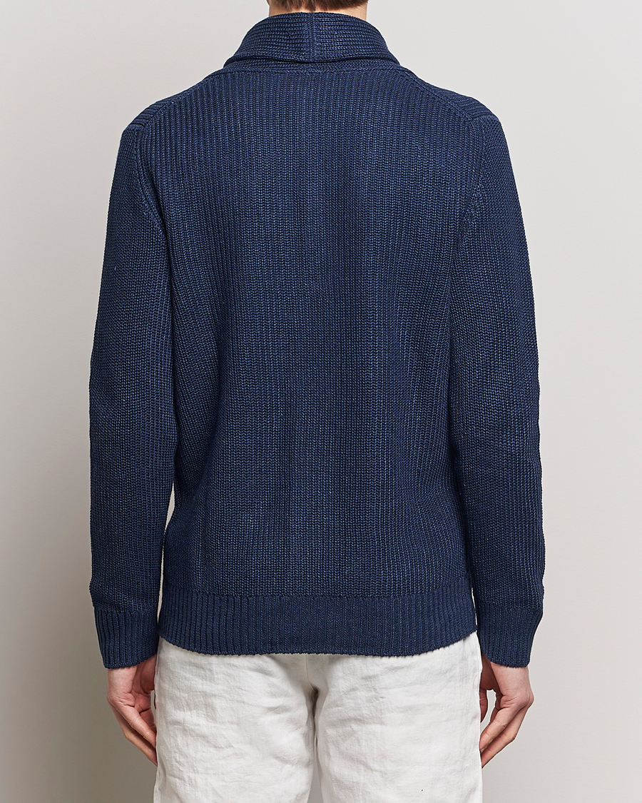 Herre | Gensere | Gran Sasso | Linen/Cotton Shawl Collar Cardigan Navy