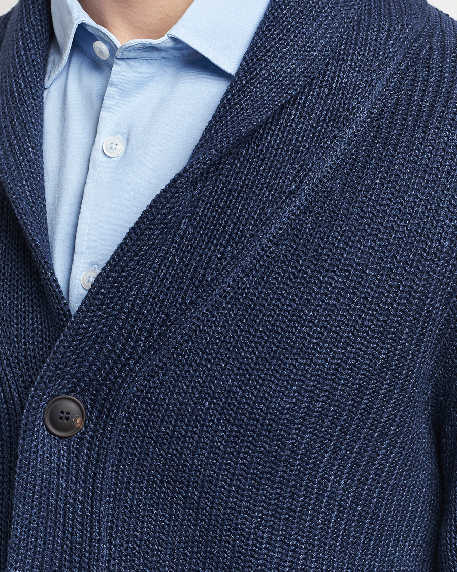 Herre | Gensere | Gran Sasso | Linen/Cotton Shawl Collar Cardigan Navy