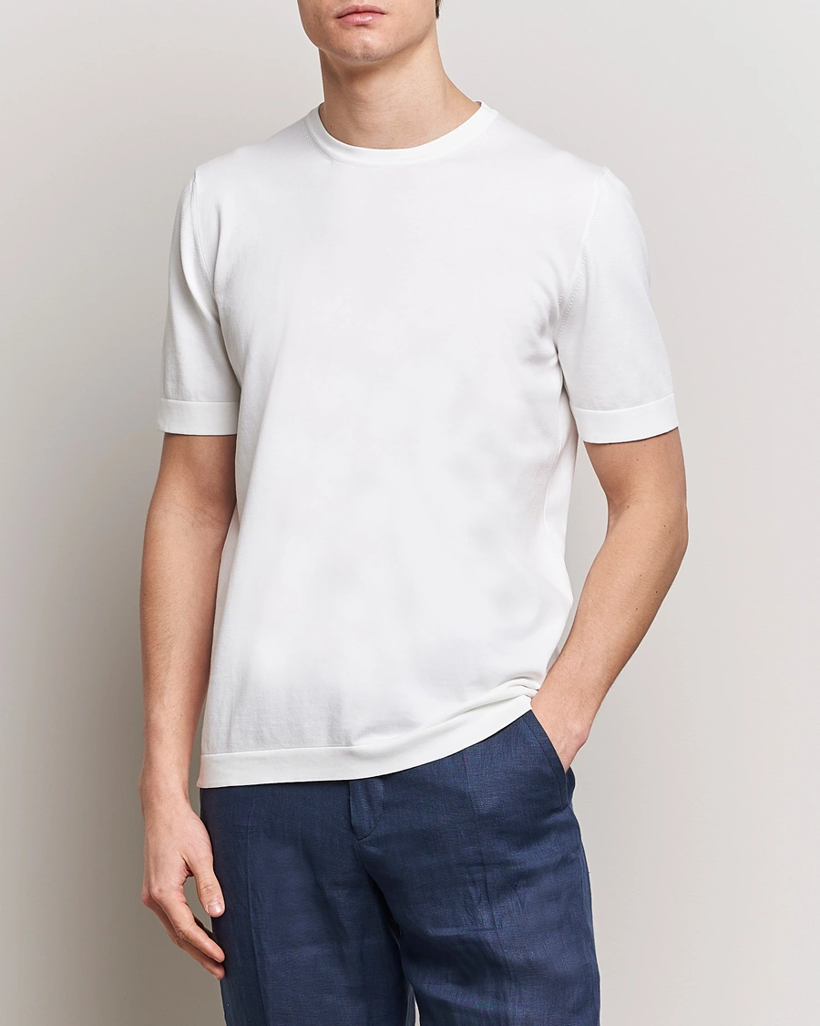 Herre |  | Gran Sasso | Cotton Knitted Crew Neck T-Shirt White
