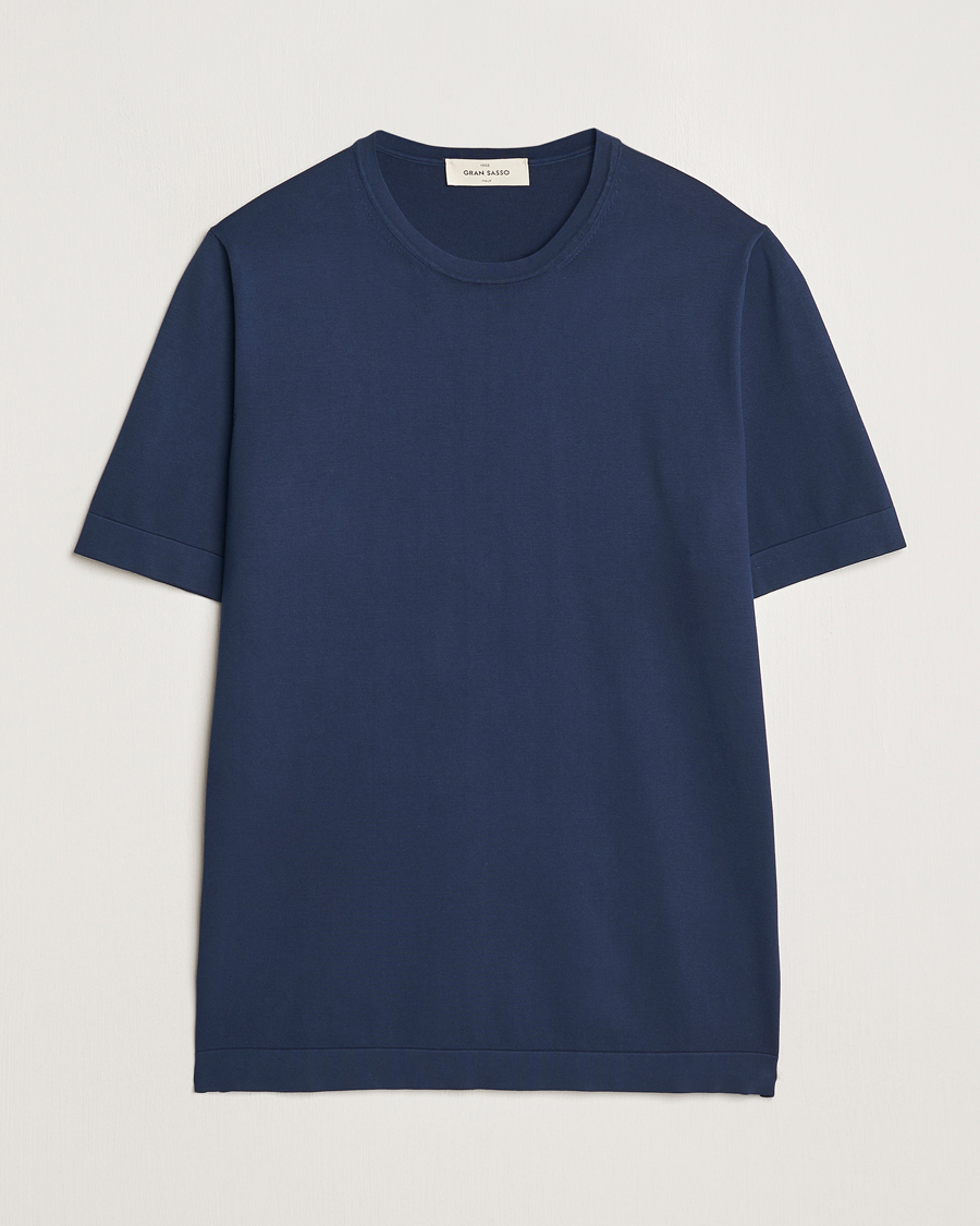 Herre | T-Shirts | Gran Sasso | Cotton Knitted Crew Neck T-Shirt Navy