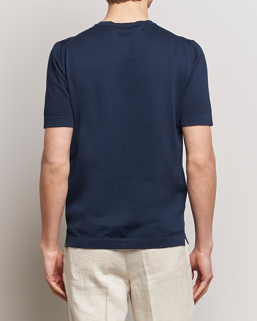 Herre | T-Shirts | Gran Sasso | Cotton Knitted Crew Neck T-Shirt Navy