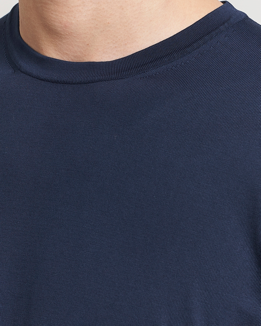 Herre | T-Shirts | Gran Sasso | Cotton Knitted Crew Neck T-Shirt Navy