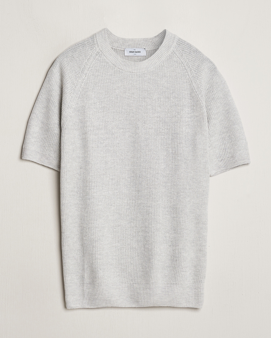 Herre | T-Shirts | Gran Sasso | Cotton Heavy Knitted Crew Neck T-Shirt Light Grey
