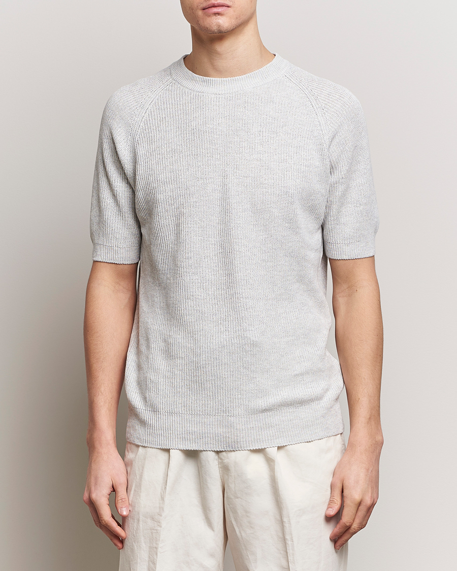 Herre |  | Gran Sasso | Cotton Heavy Knitted Crew Neck T-Shirt Light Grey
