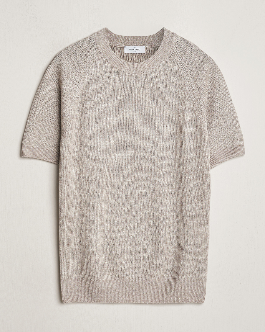Herre | T-Shirts | Gran Sasso | Cotton Heavy Knitted Crew Neck T-Shirt Beige Melange