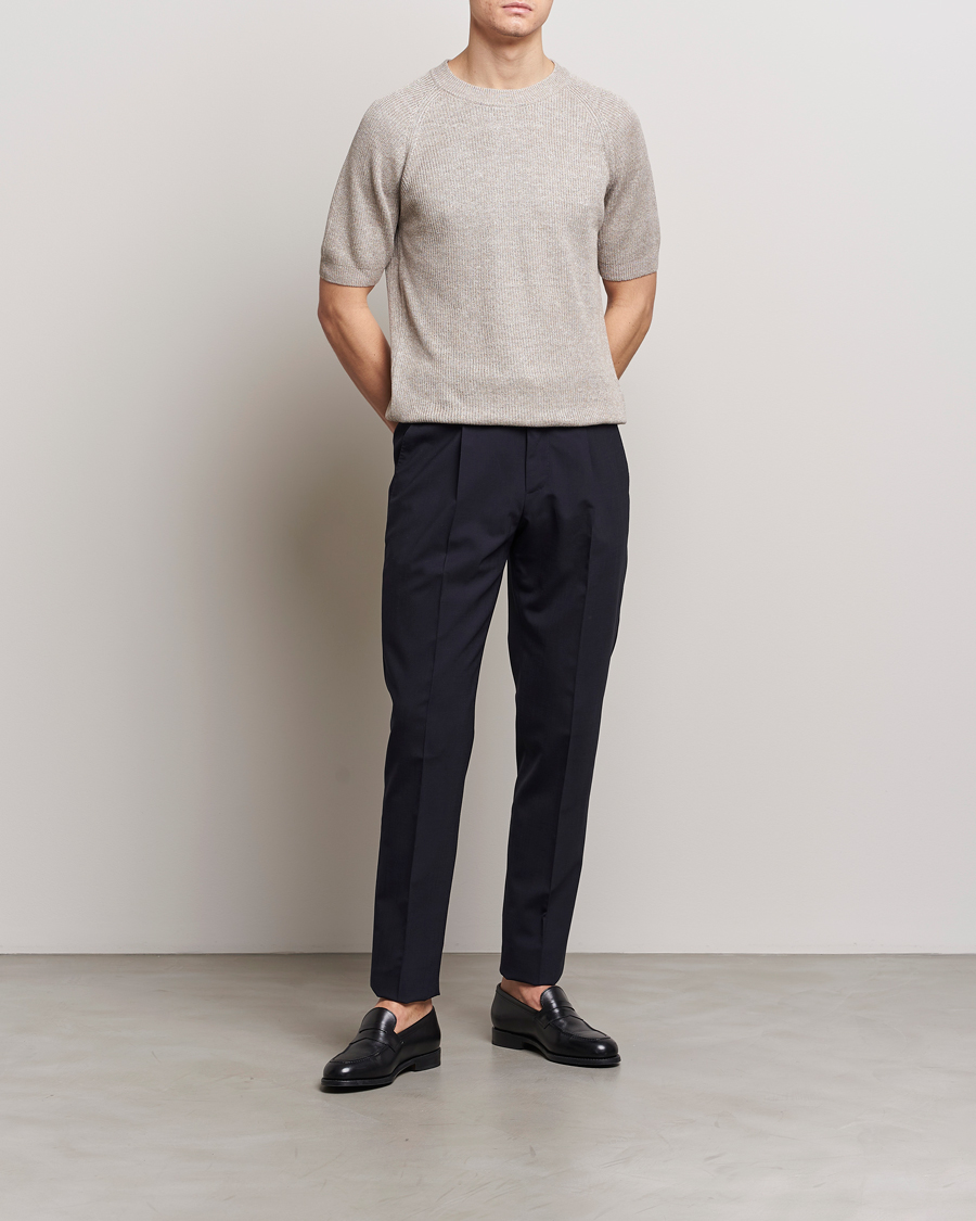 Herre | T-Shirts | Gran Sasso | Cotton Heavy Knitted Crew Neck T-Shirt Beige Melange
