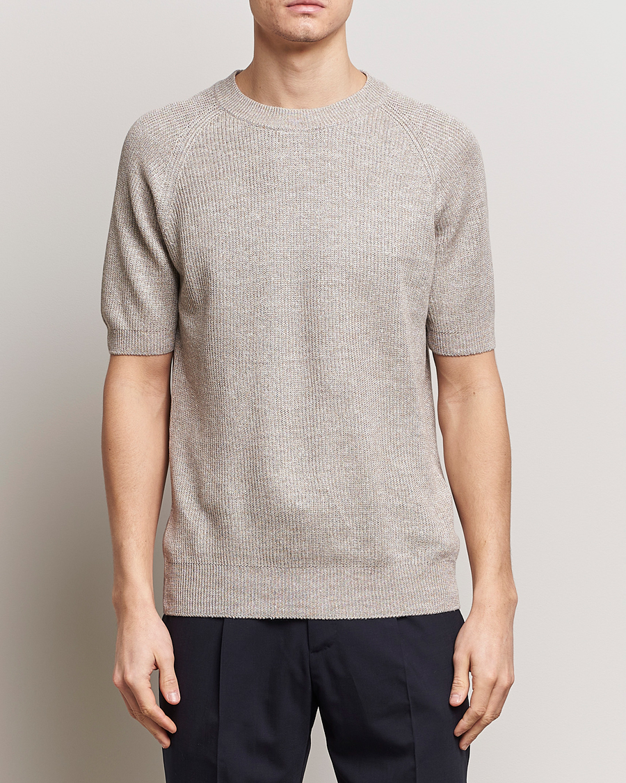 Herre | Plagg i lin | Gran Sasso | Cotton Heavy Knitted Crew Neck T-Shirt Beige Melange