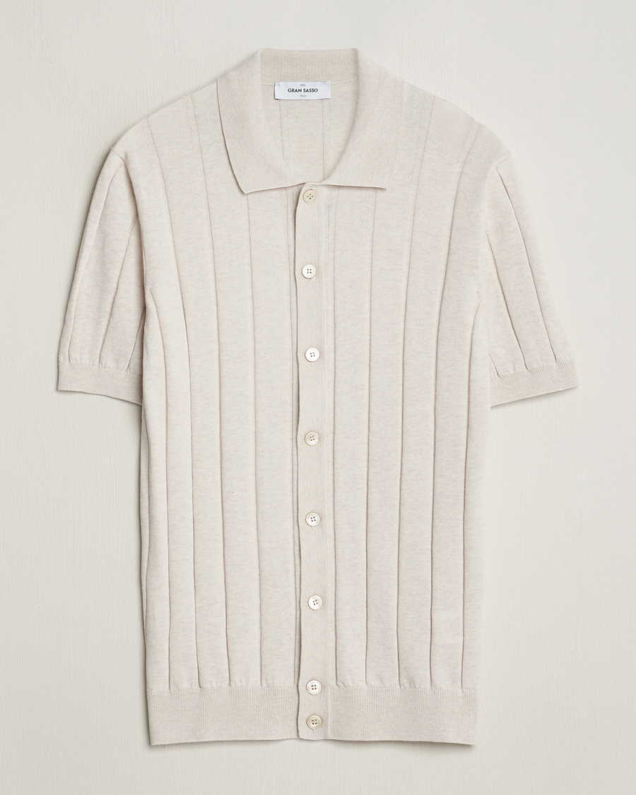 Herre | Skjorter | Gran Sasso | Cotton Ribbed Knitted Resort Shirt Light Beige