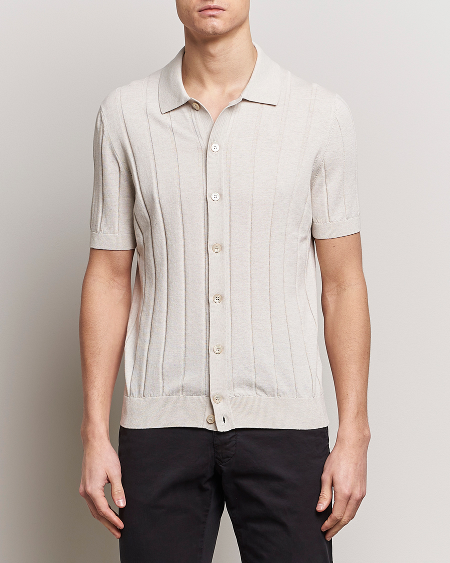 Herre | Skjorter | Gran Sasso | Cotton Ribbed Knitted Resort Shirt Light Beige
