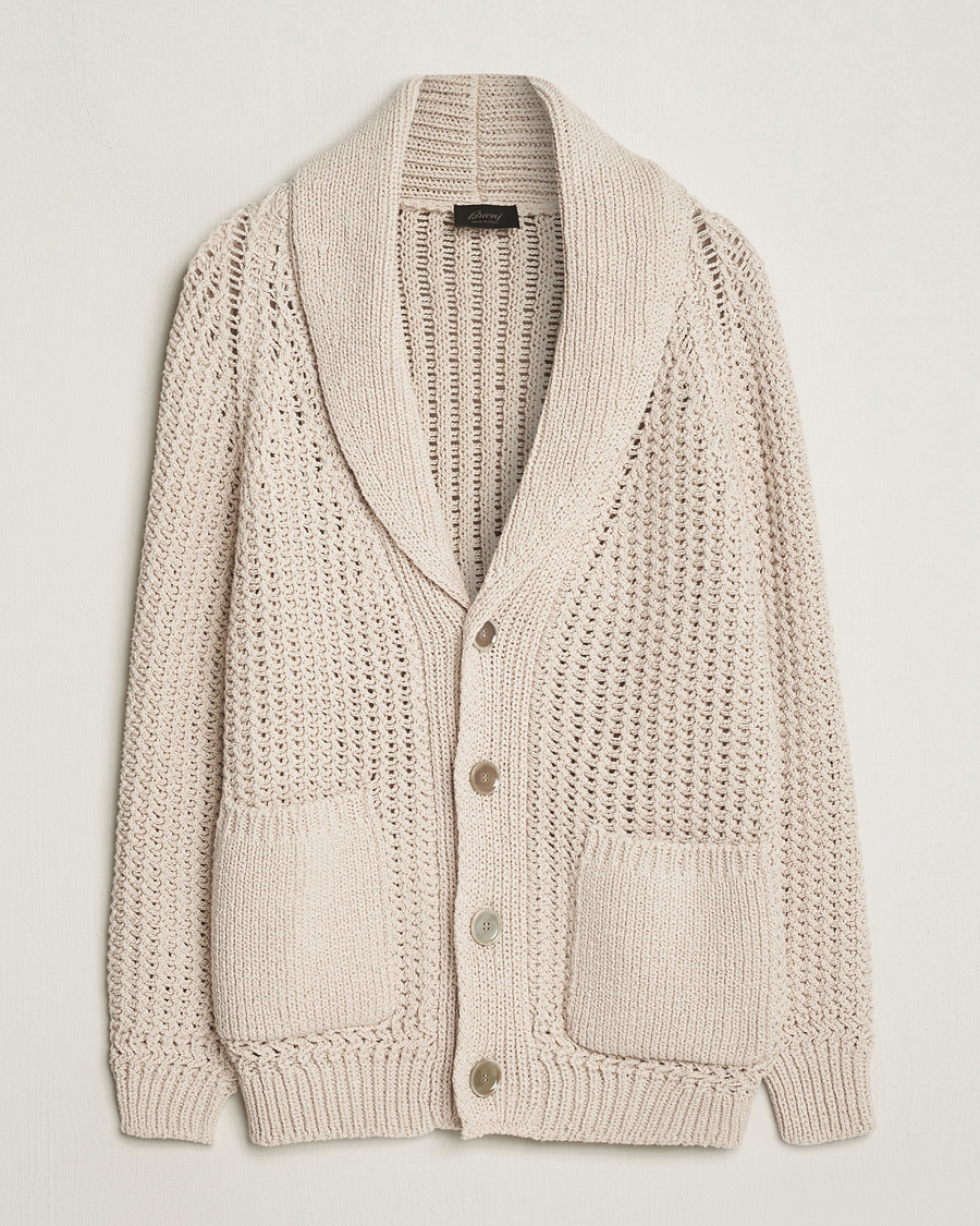 Herre | Gensere | Brioni | Cotton/Wool Shawl Cardigan Light Beige