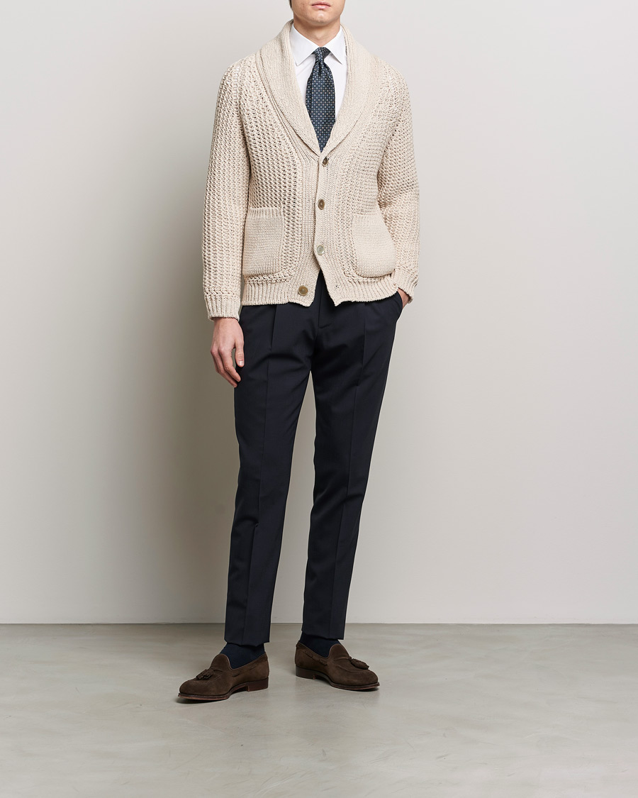 Herre | Gensere | Brioni | Cotton/Wool Shawl Cardigan Light Beige