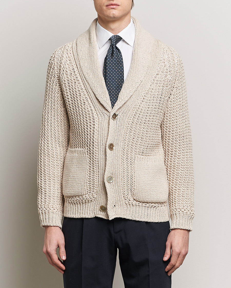 Herre | Italian Department | Brioni | Cotton/Wool Shawl Cardigan Light Beige