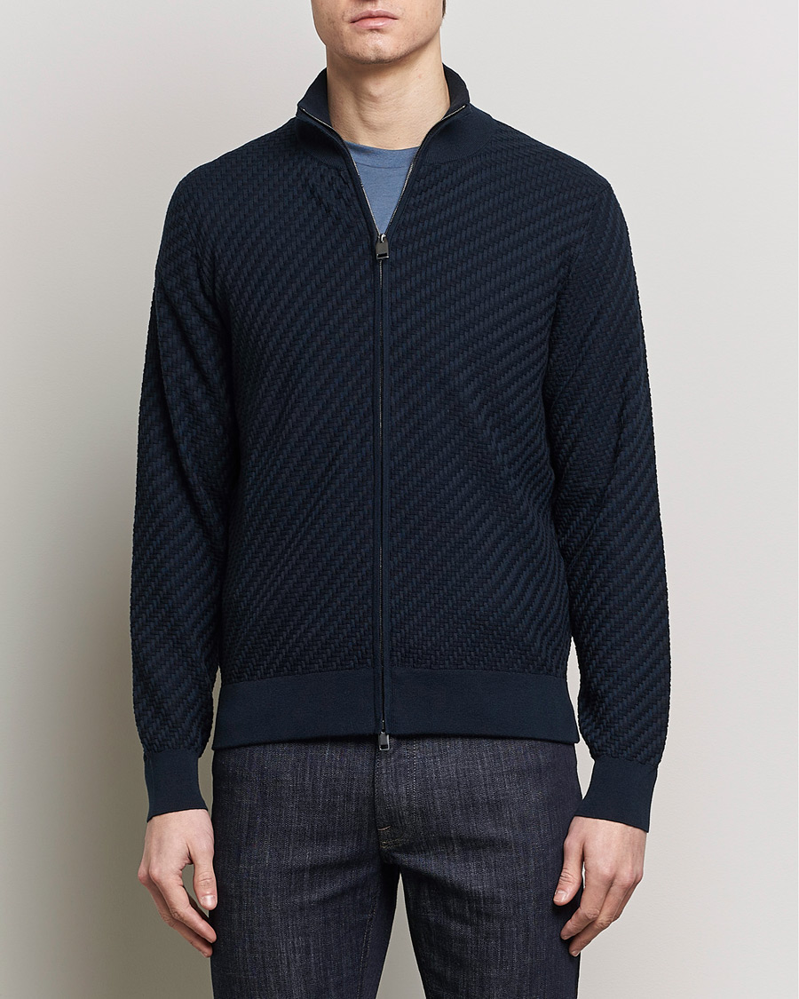 Herre | Quiet Luxury | Brioni | Cashmere/Silk Blend Full Zip Navy