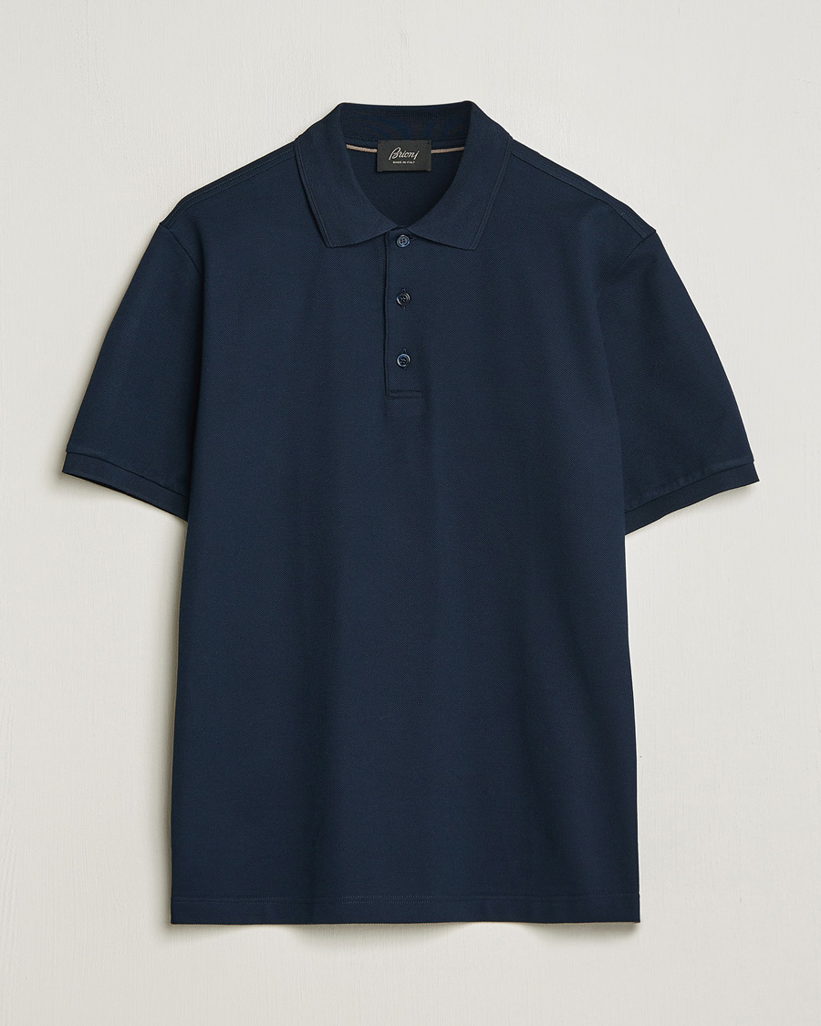 Herre | Pikéer | Brioni | Cotton Pique Short Sleeve Polo Navy