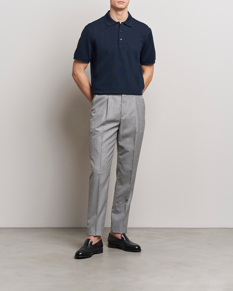 Herre | Pikéer | Brioni | Cotton Pique Short Sleeve Polo Navy