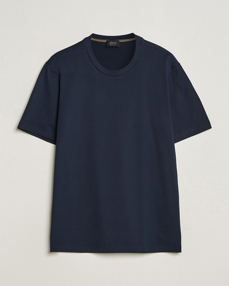 Herre | T-Shirts | Brioni | Short Sleeve Cotton T-Shirt Navy
