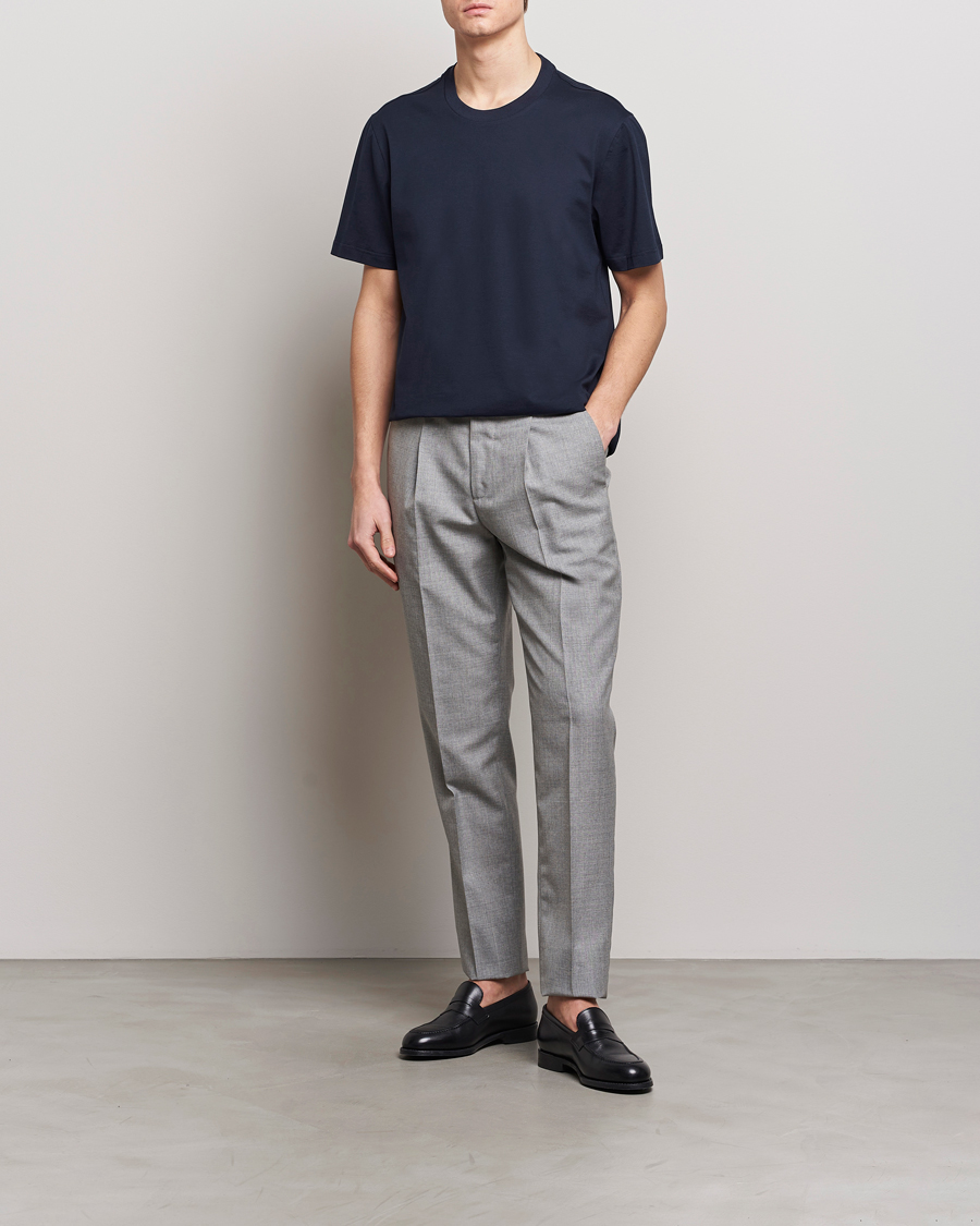 Herre | T-Shirts | Brioni | Short Sleeve Cotton T-Shirt Navy