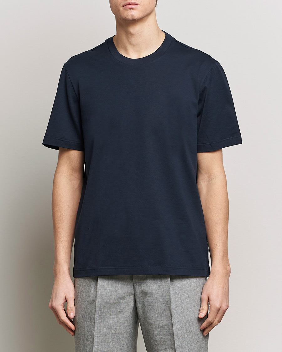 Herre | Italian Department | Brioni | Short Sleeve Cotton T-Shirt Navy