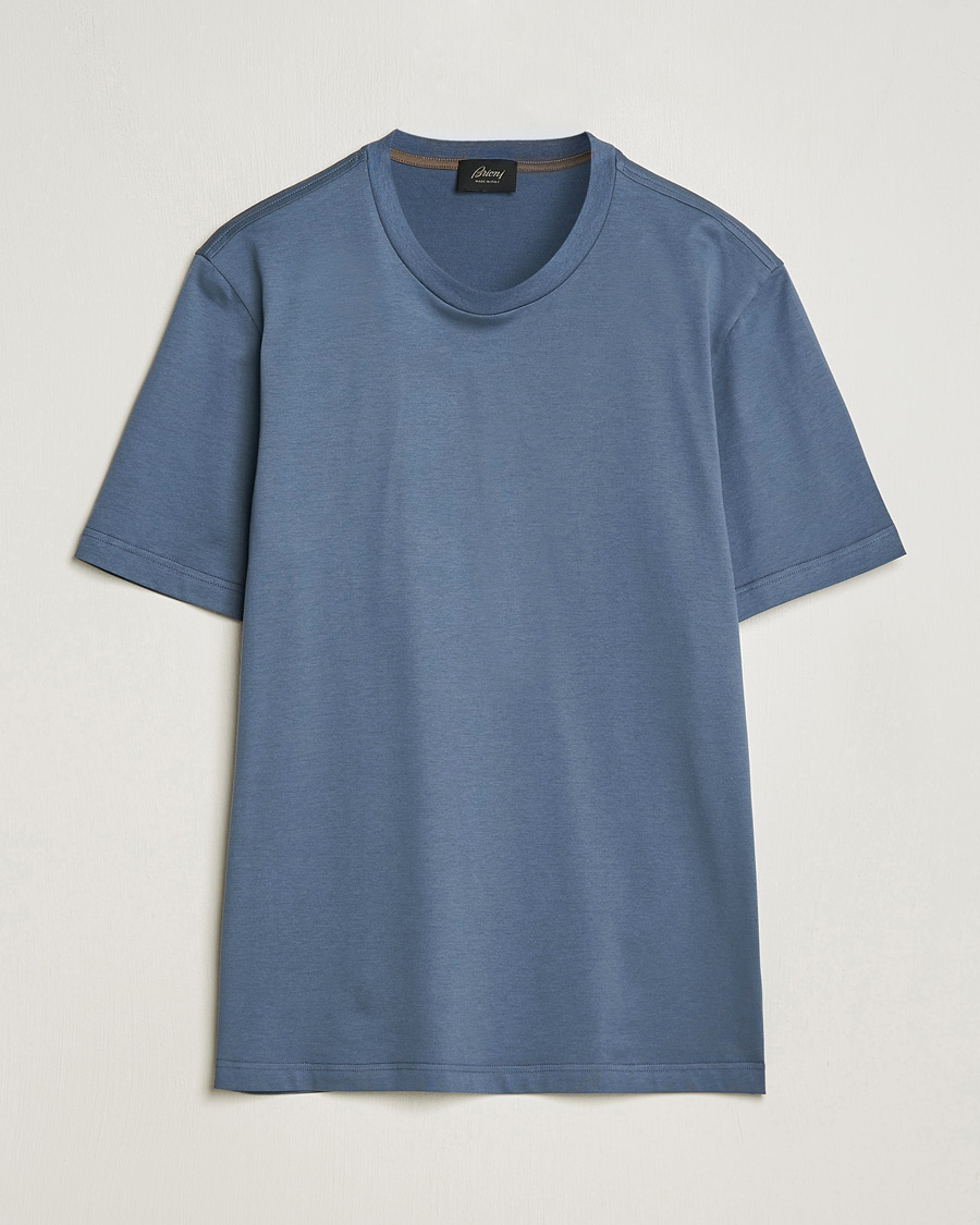 Herre | T-Shirts | Brioni | Short Sleeve Cotton T-Shirt Petroleum
