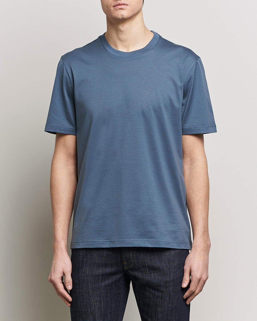 Herre |  | Brioni | Short Sleeve Cotton T-Shirt Petroleum