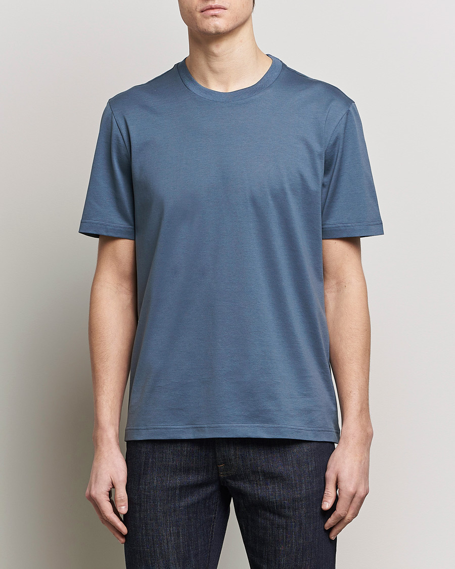 Herre | Italian Department | Brioni | Short Sleeve Cotton T-Shirt Petroleum