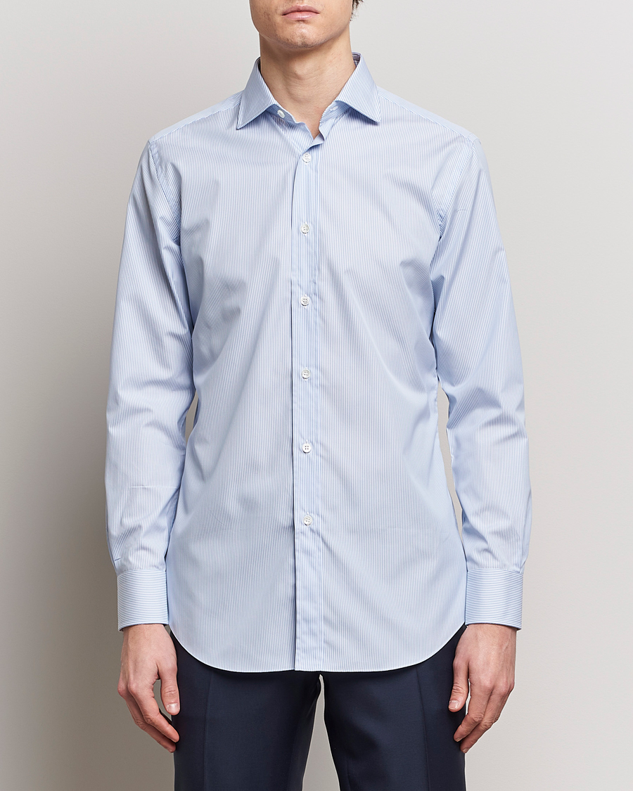 Herre | Skjorter | Brioni | Slim Fit Dress Shirt Light Blue Stripe