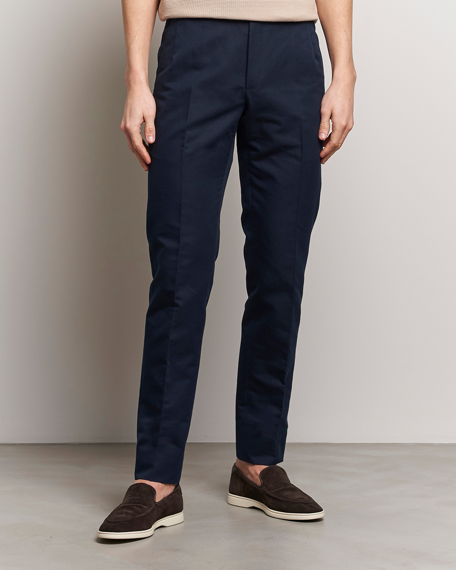 Herre |  | Brioni | Cotton/Linen Sport Trousers Navy