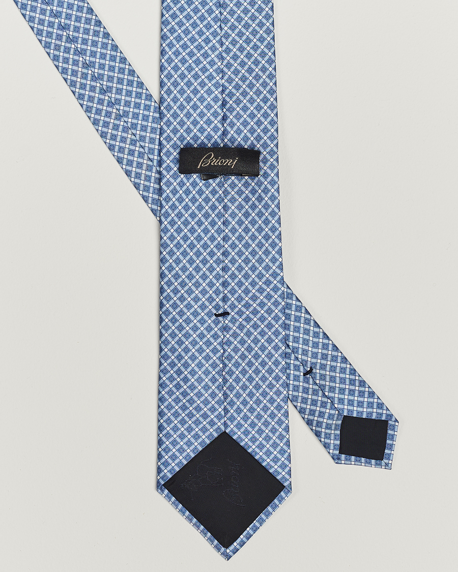 Herre | Brioni Printed Silk Tie Blue Check | Brioni | Printed Silk Tie Blue Check