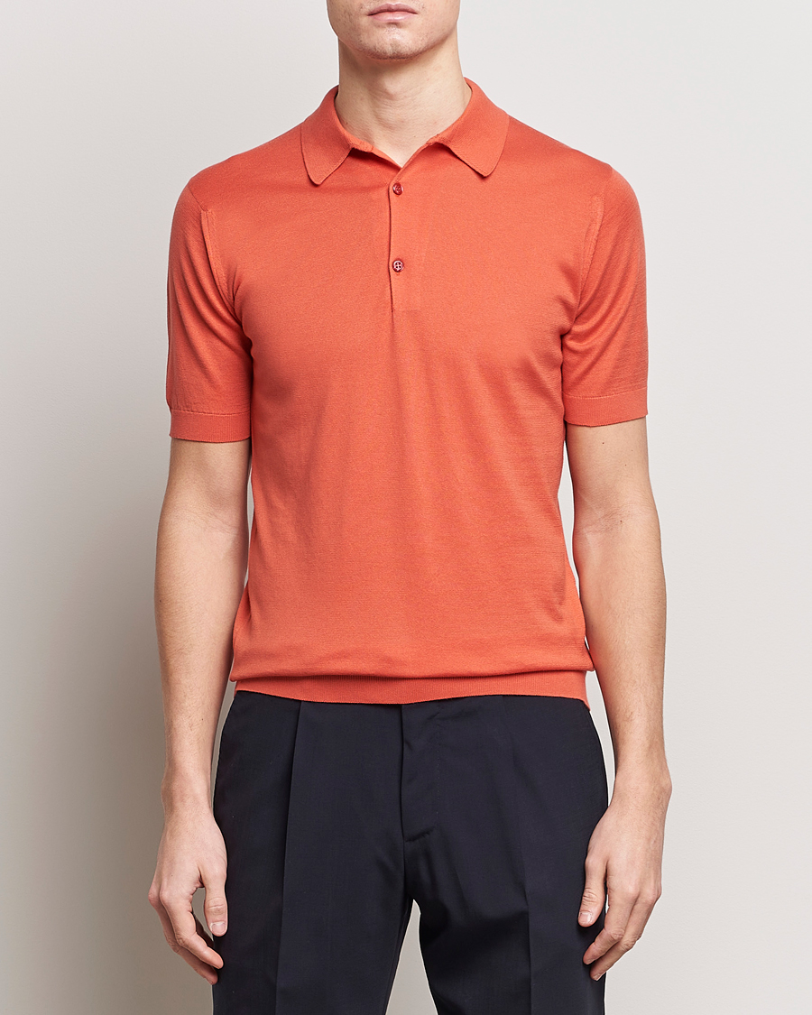 Herre | Pikéer | John Smedley | Adrian Slim Fit Sea Island Polo Sundown Orange