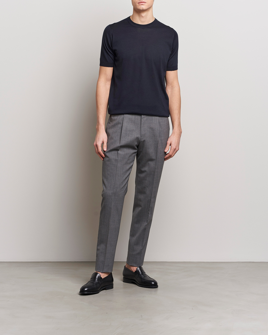 Herre | T-Shirts | John Smedley | Hilcote Wool/Sea Island Cotton T-Shirt Navy