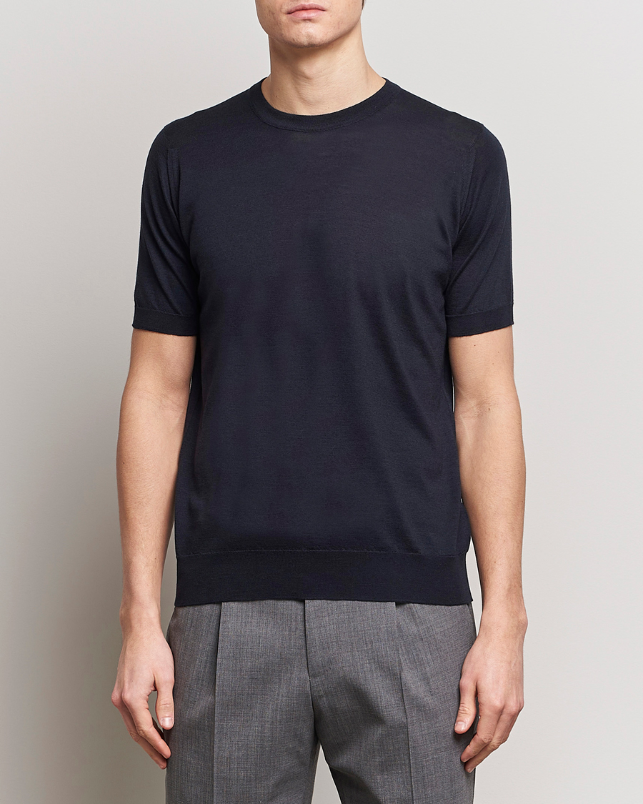 Herre | John Smedley | John Smedley | Hilcote Wool/Sea Island Cotton T-Shirt Navy