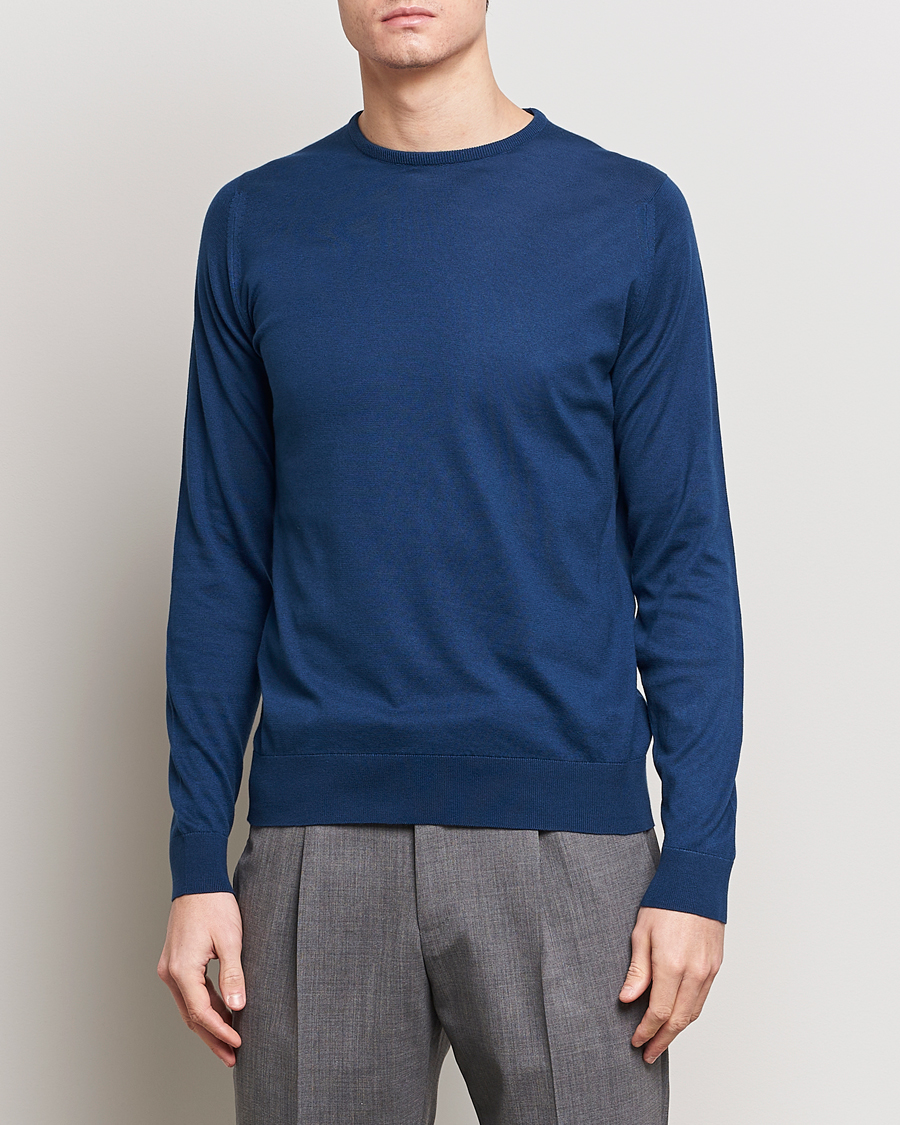 Herre | Pullovers rund hals | John Smedley | Hatfield Sea Island Crew Neck Indigo