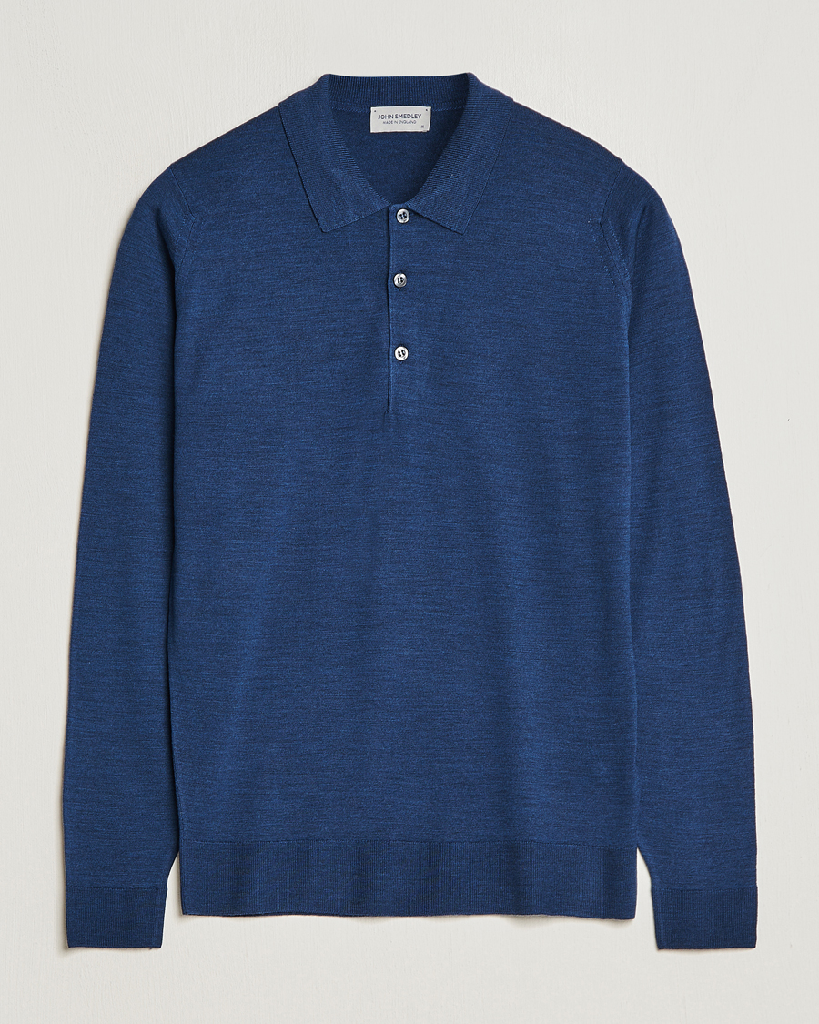Herre | Gensere | John Smedley | Belper Extra Fine Merino Polo Pullover Indigo