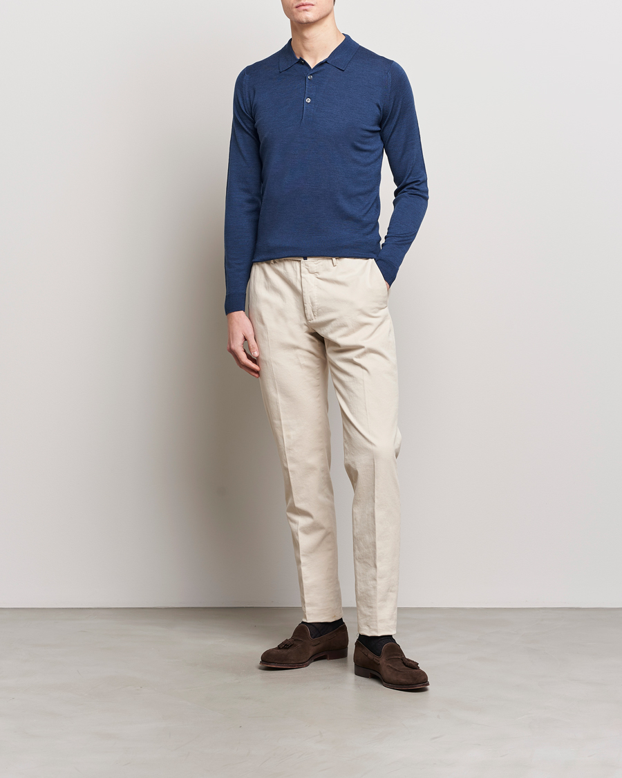 Herre | Gensere | John Smedley | Belper Extra Fine Merino Polo Pullover Indigo