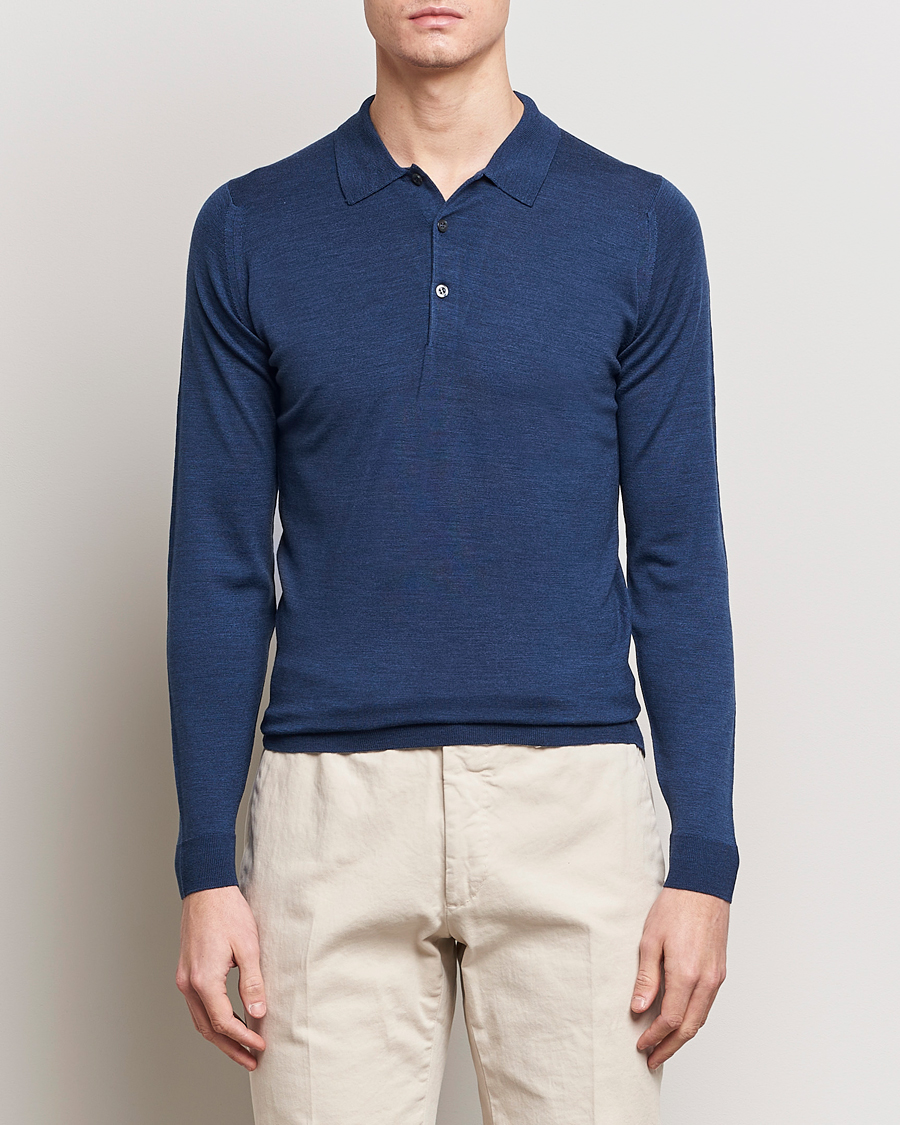 Herre | Gensere | John Smedley | Belper Extra Fine Merino Polo Pullover Indigo