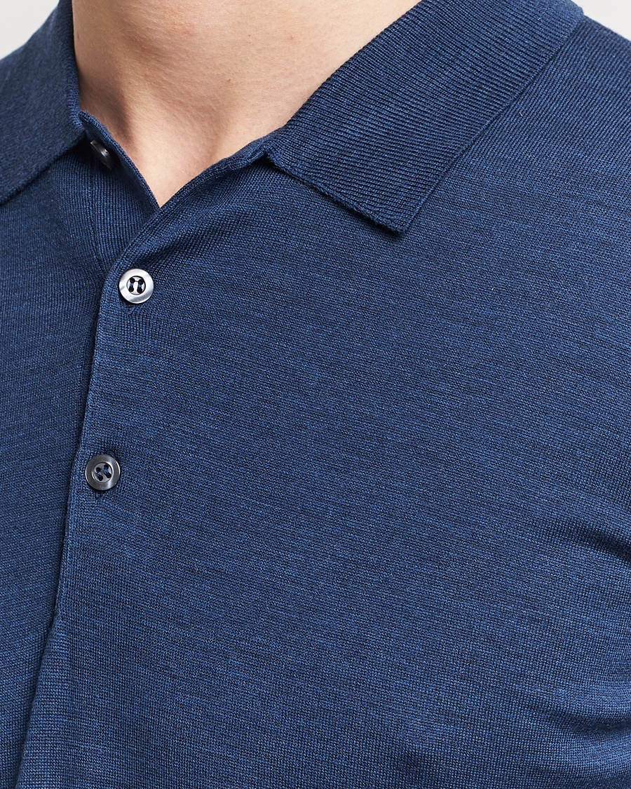Herre | Gensere | John Smedley | Belper Extra Fine Merino Polo Pullover Indigo