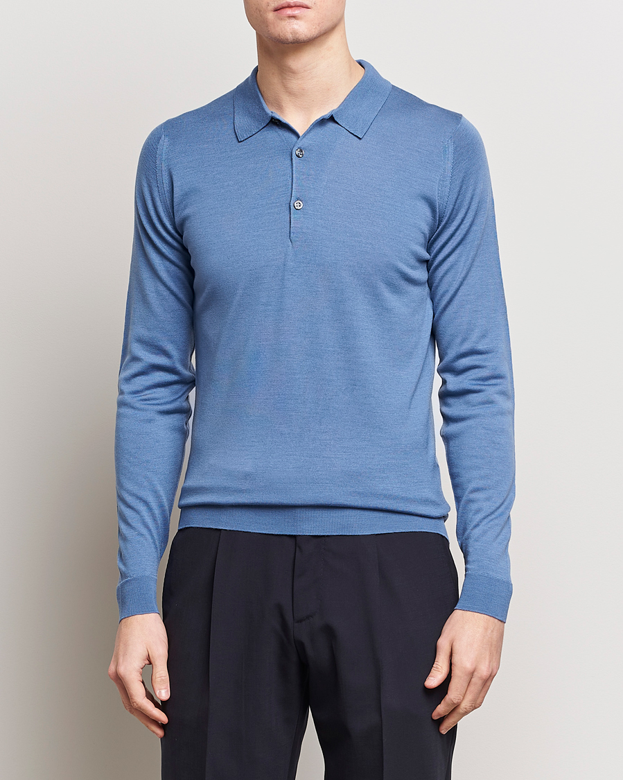 Herre | Klær | John Smedley | Belper Extra Fine Merino Polo Pullover Riviera Blue