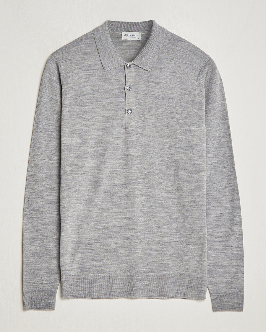 Herre | Gensere | John Smedley | Belper Extra Fine Merino Polo Pullover Silver