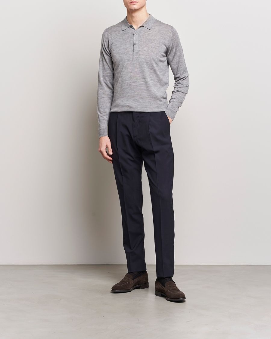 Herre | Gensere | John Smedley | Belper Extra Fine Merino Polo Pullover Silver